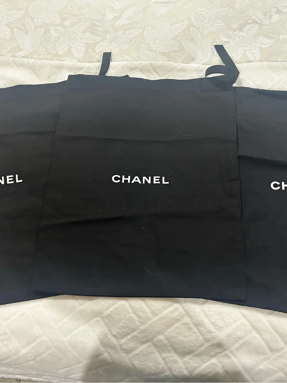 CHANEL Black Fabric Logo Drawstring Dust Bags - 3